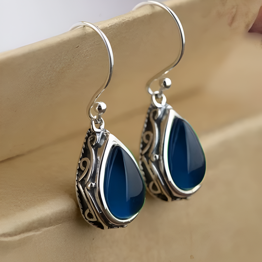 Vintage Blaue Tropfen Silber Ohrringe