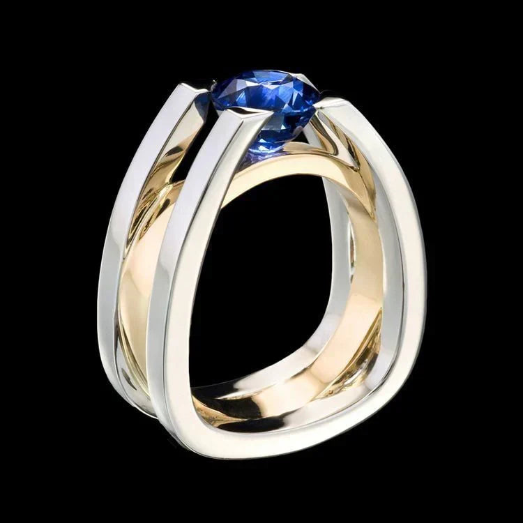 Vintage Blauer Zirkonia Gold- und Silberring