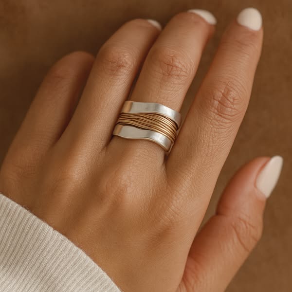 Silberring mit goldenen Fäden