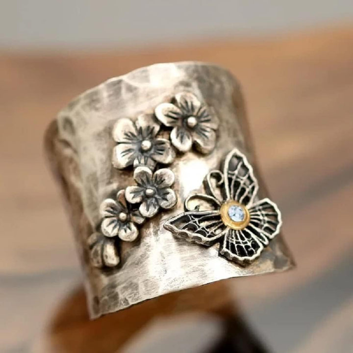 Vintage Silberne Blütenring