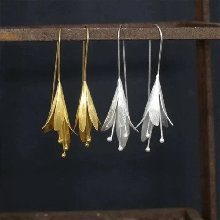Vintage Gold- und Silber-Lotus-Ohrringe