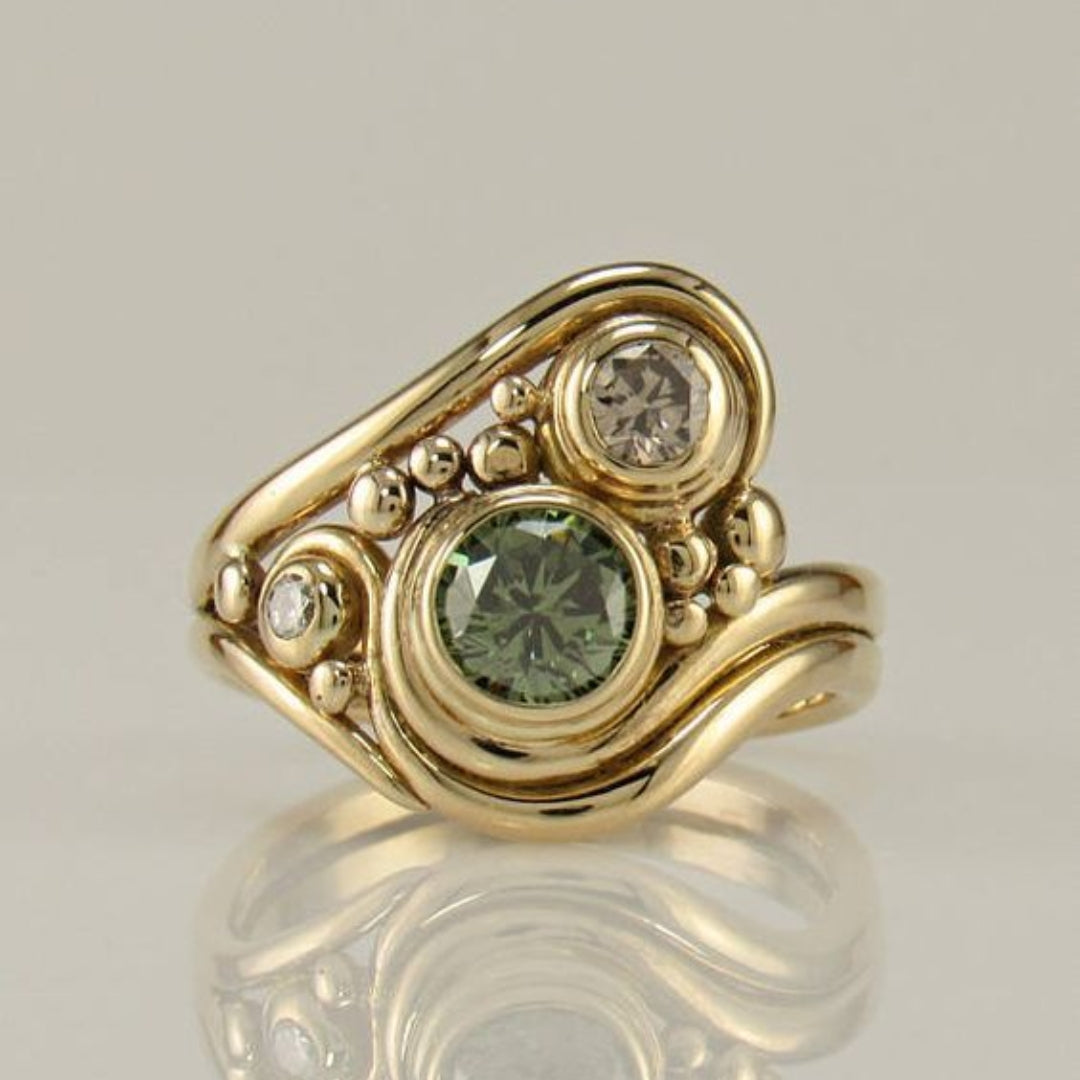 Vintage Goldgrüner Zirkonia-Ring