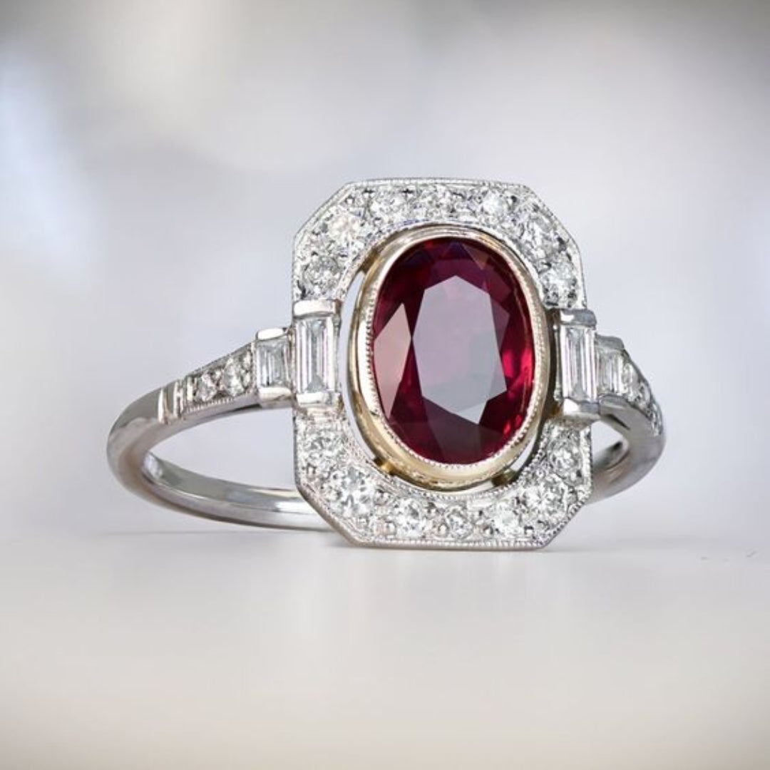 Vintage Roter Zirkonia Silberring