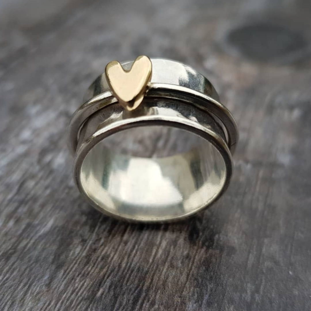 Vintage Goldenes Herz Silberring