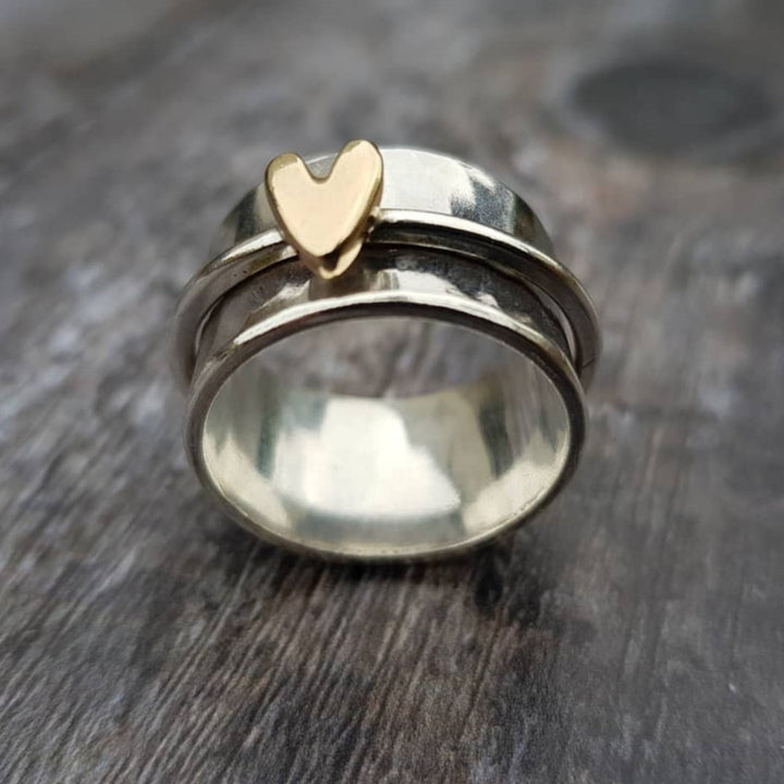 Vintage Goldenes Herz Silberring