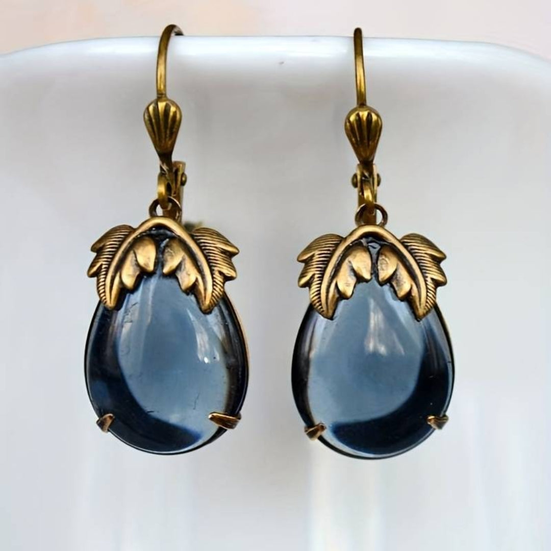 Vintage Blaue Kristall Tropfen Ohrringe aus Gold