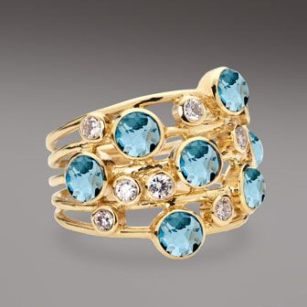 Vintage Blauer Inlay-Zirkonia Goldring