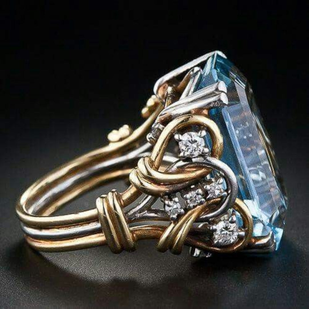 Vintage Blau Zirkonia Geschichteter Goldring