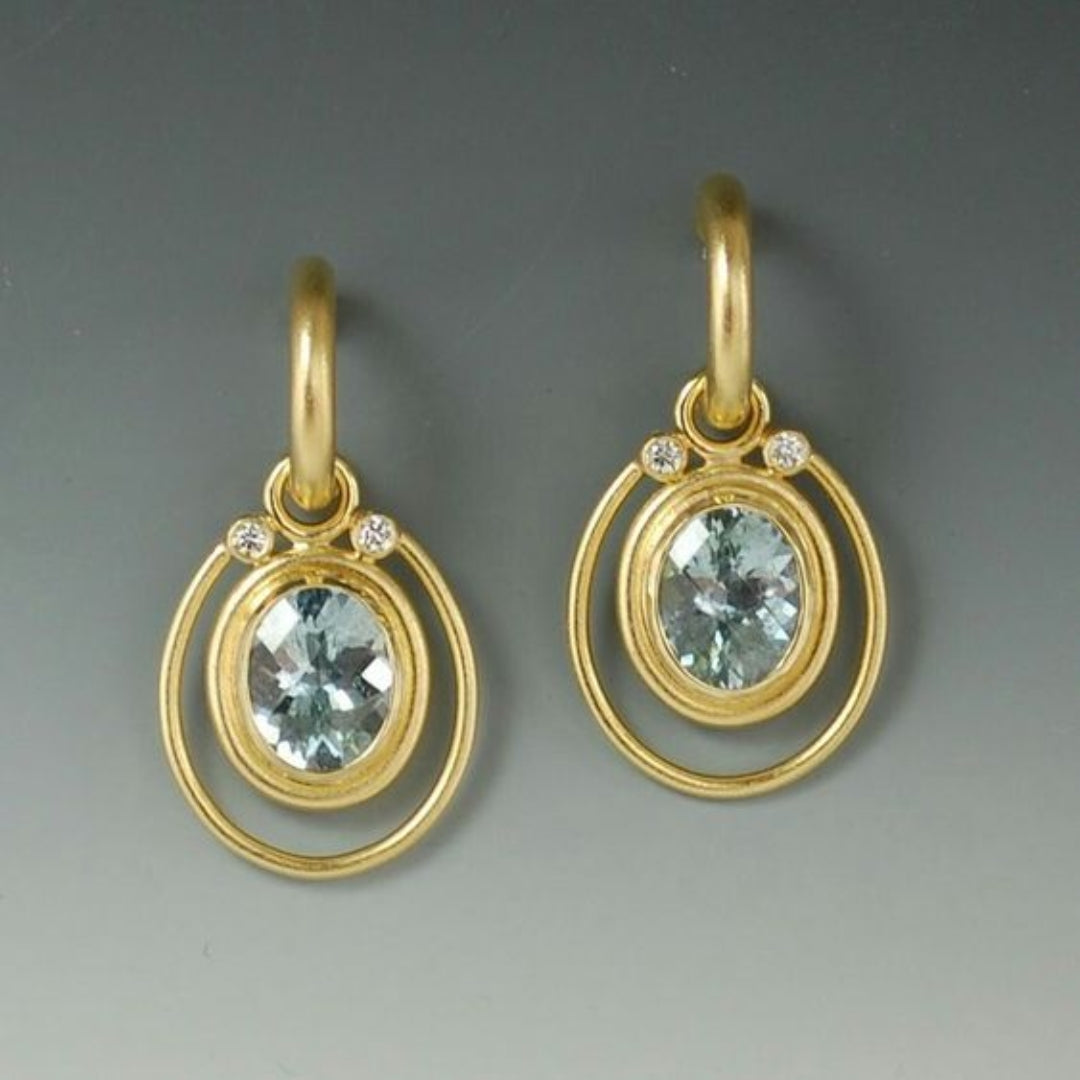Vintage Einlegearbeit Blau Kristall Goldene Ohrringe