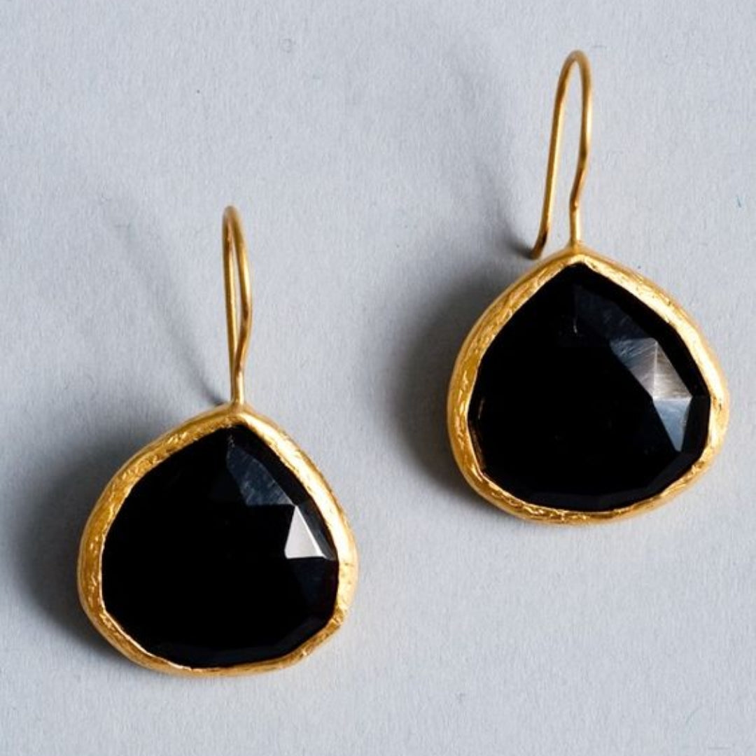 Vintage Schwarze Stein Gold Ohrringe