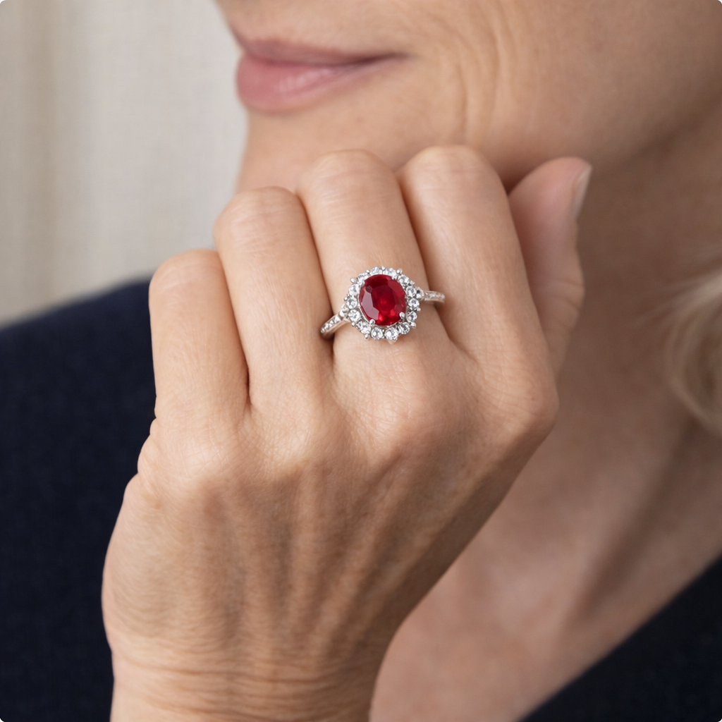 Klassischer Ruby Halo Ring