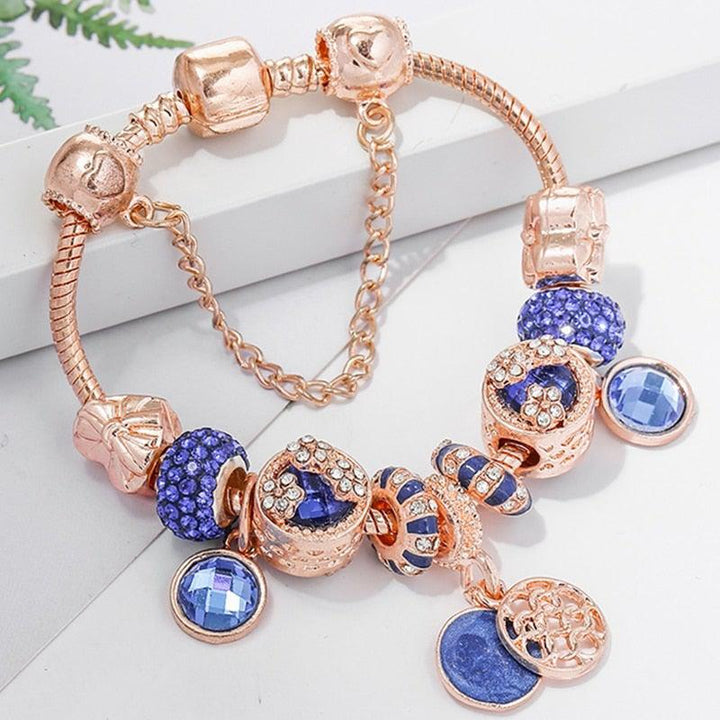 Armband aus pinkem Silber und blauem Kristall