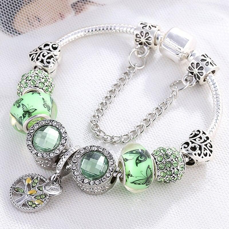 Armband aus Sterlingsilber und grünem Kristall