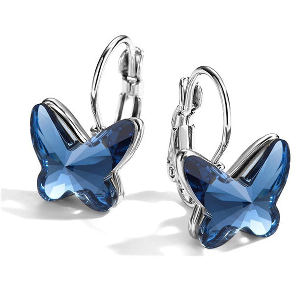 Vintage Blaue Kristall Schmetterling Ohrringe
