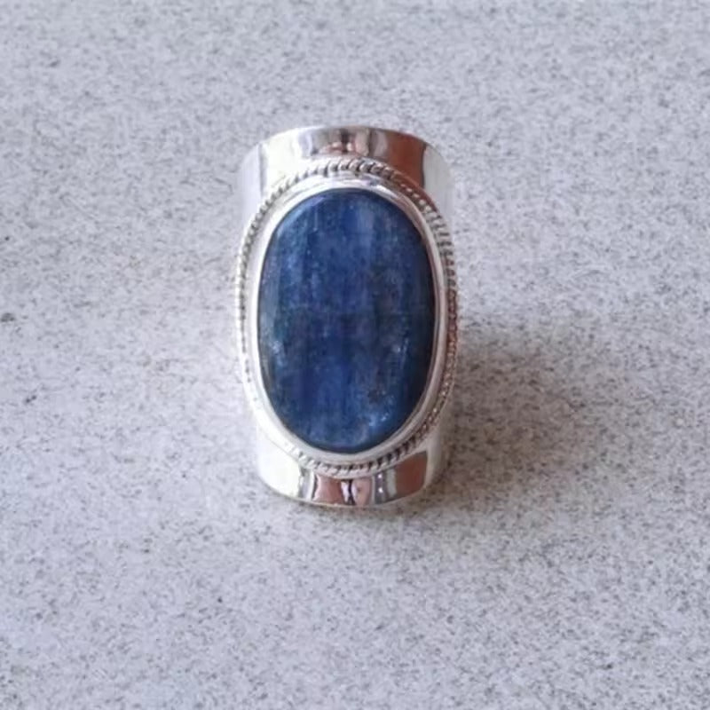 Vintage Blau Inlaid Stein Gold & Silber Ring