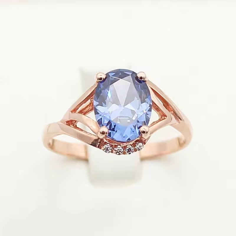 Vintage Blauer Kristall Rose Gold Ring