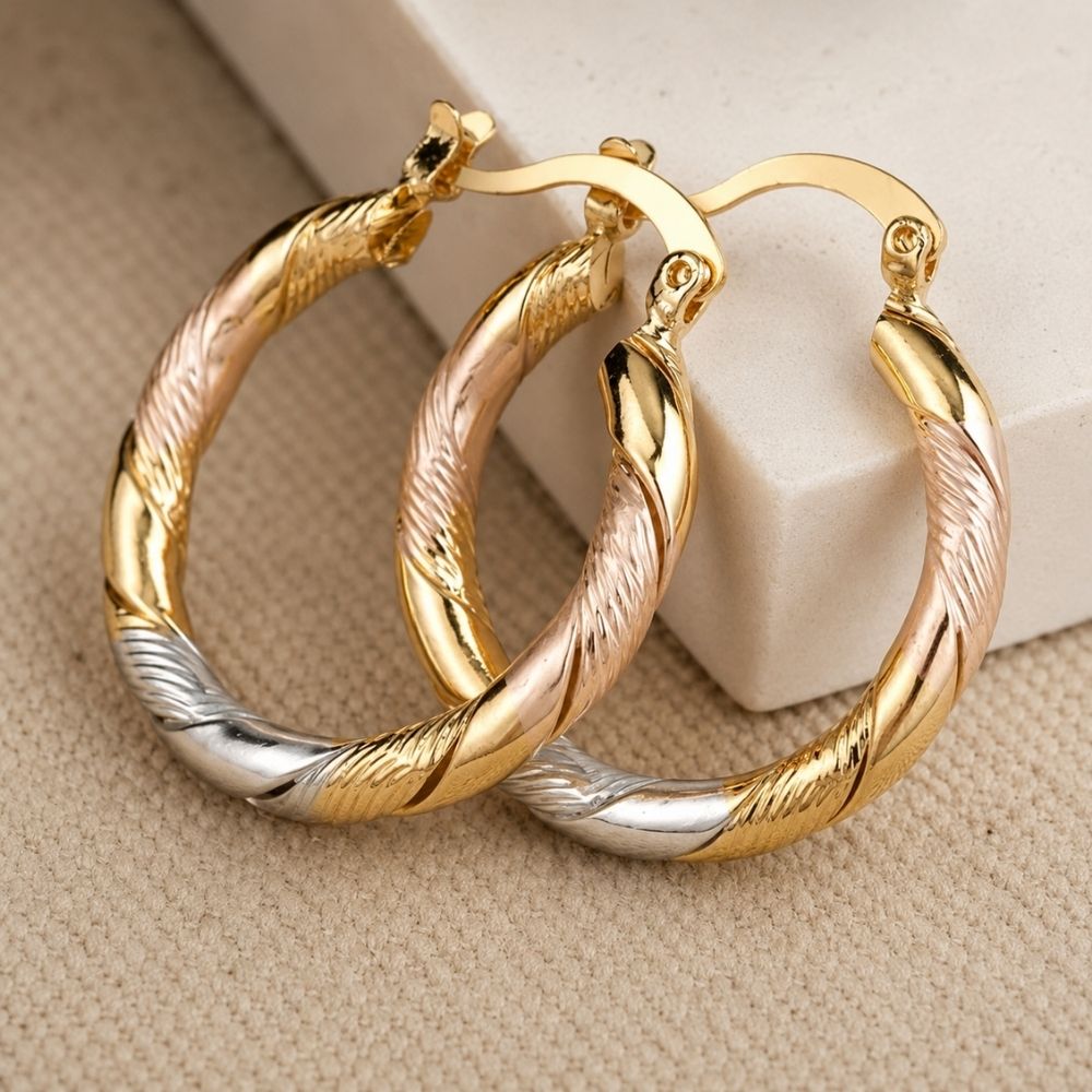 Vintage Runde Hoop Ohrringe aus Silber und Roségold