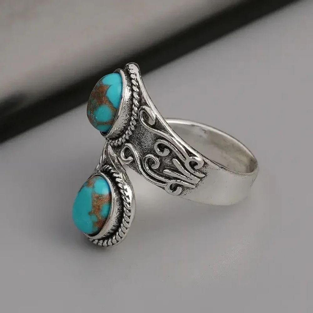 Eleganter Vintage-Türkis-Kreuz-Bandring