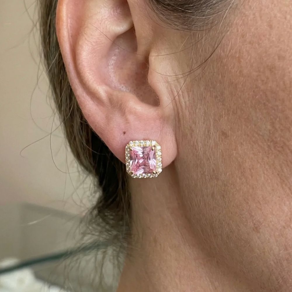 Rosa Saphir Pave Ohrringe