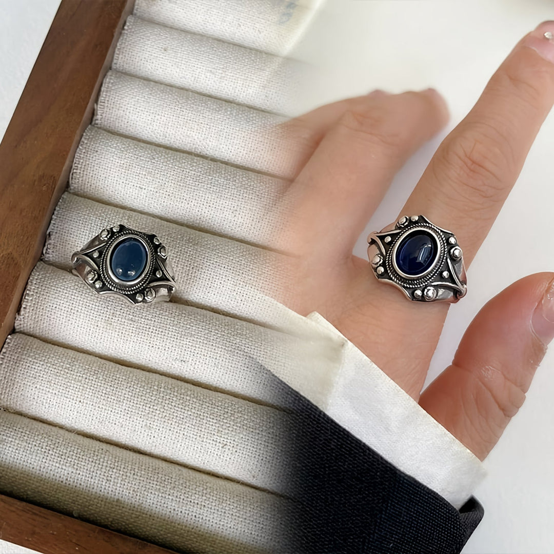 Vintage Mitternachtsblauer Einlege-Steinring