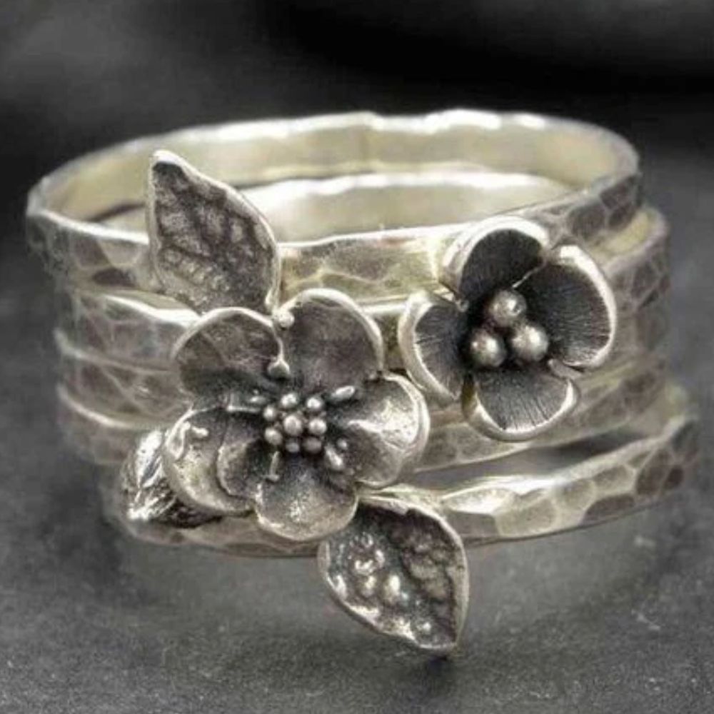 Vintage Blumen Silber Schicht Ring