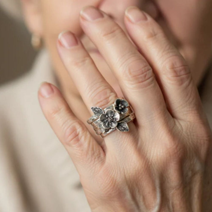 Vintage Blumen Silber Schicht Ring