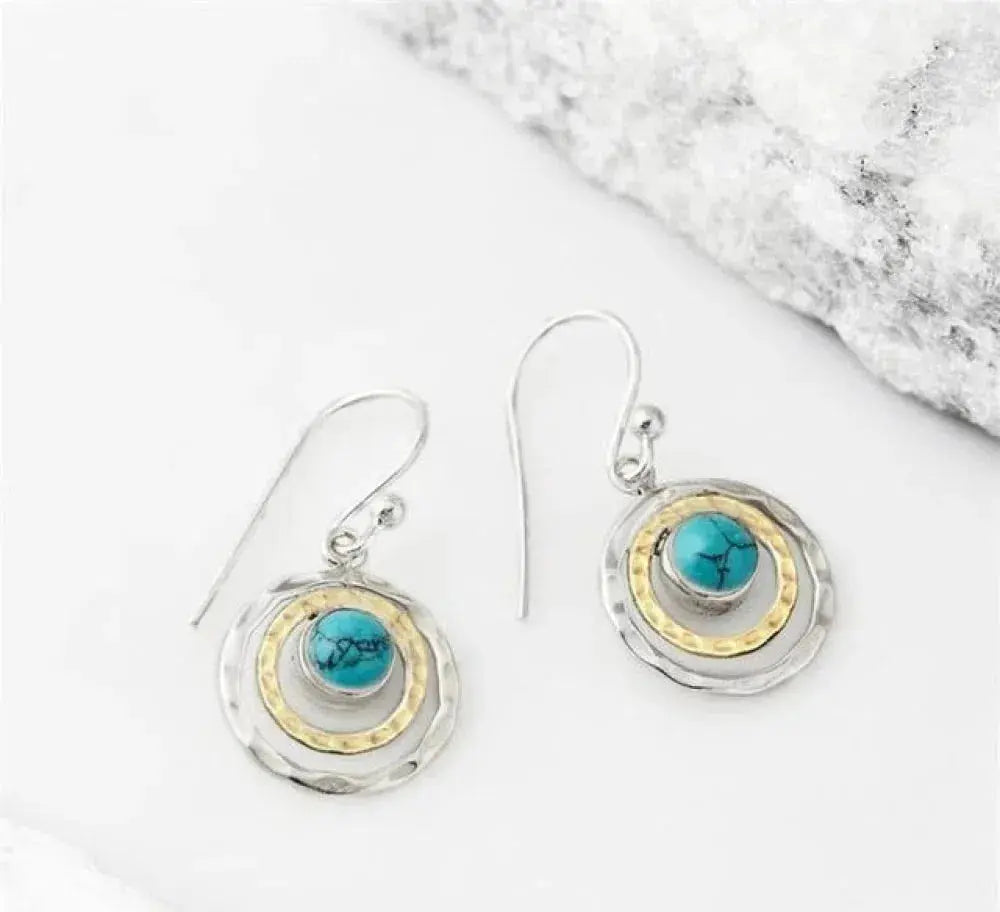 Boho Saturn Ohrringe mit Türkisstein in Silber und Gold