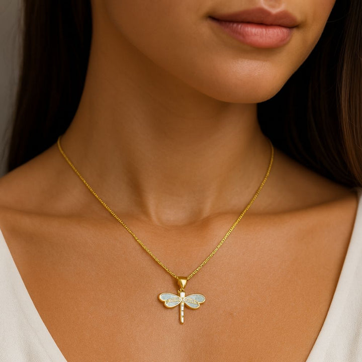 Libellen-Halskette in Gold mit Opal