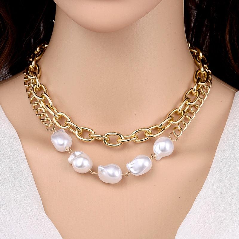 Vintage Ketten-Gold-Perlen-Halskette