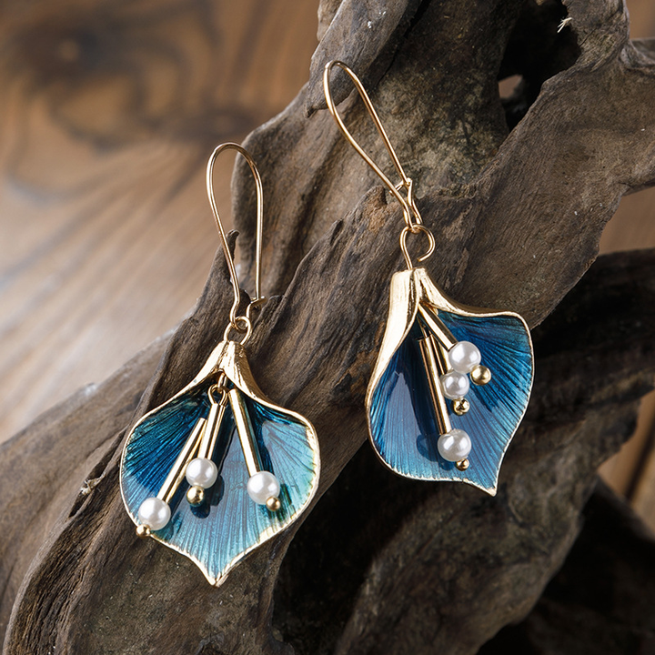 Vintage Blaue Lotus Silber Ohrringe