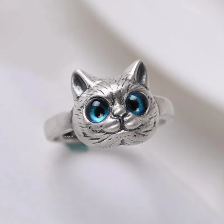 Vintage Glückliche Katze Silberring