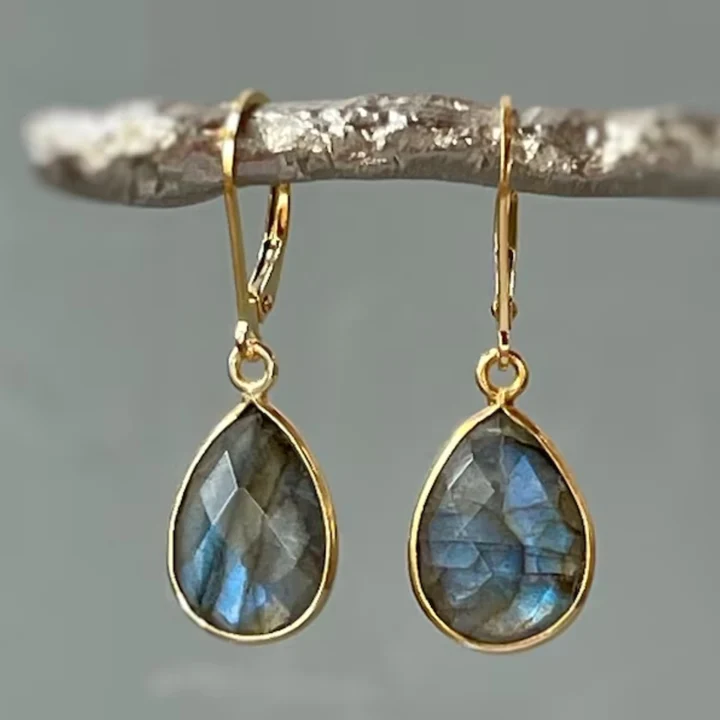 Vintage Gold- und Blaue Kristallohrringe