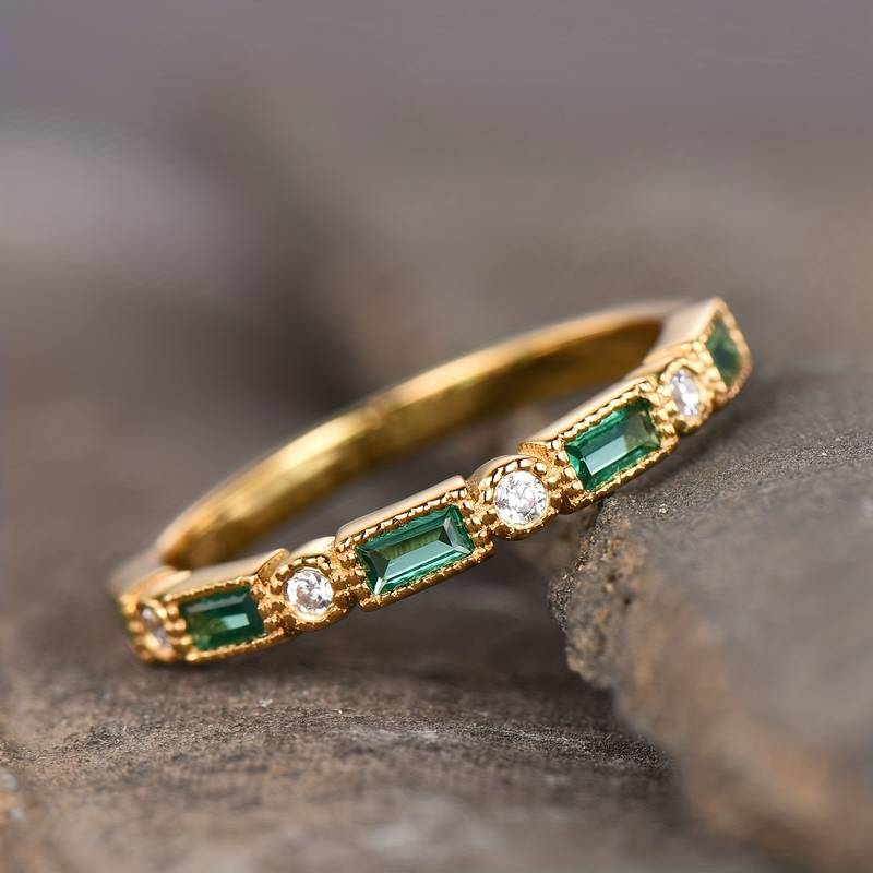 Vintage Grüner Einlege-Zirkonia Goldring