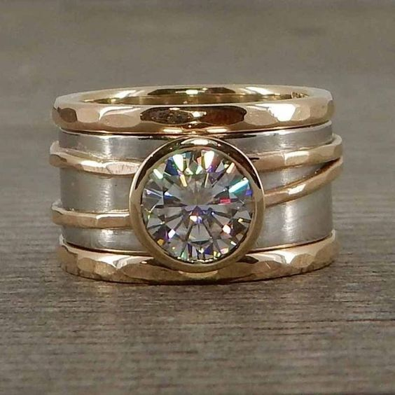 Vintage Einlegeglas Goldener & Silberner Ring