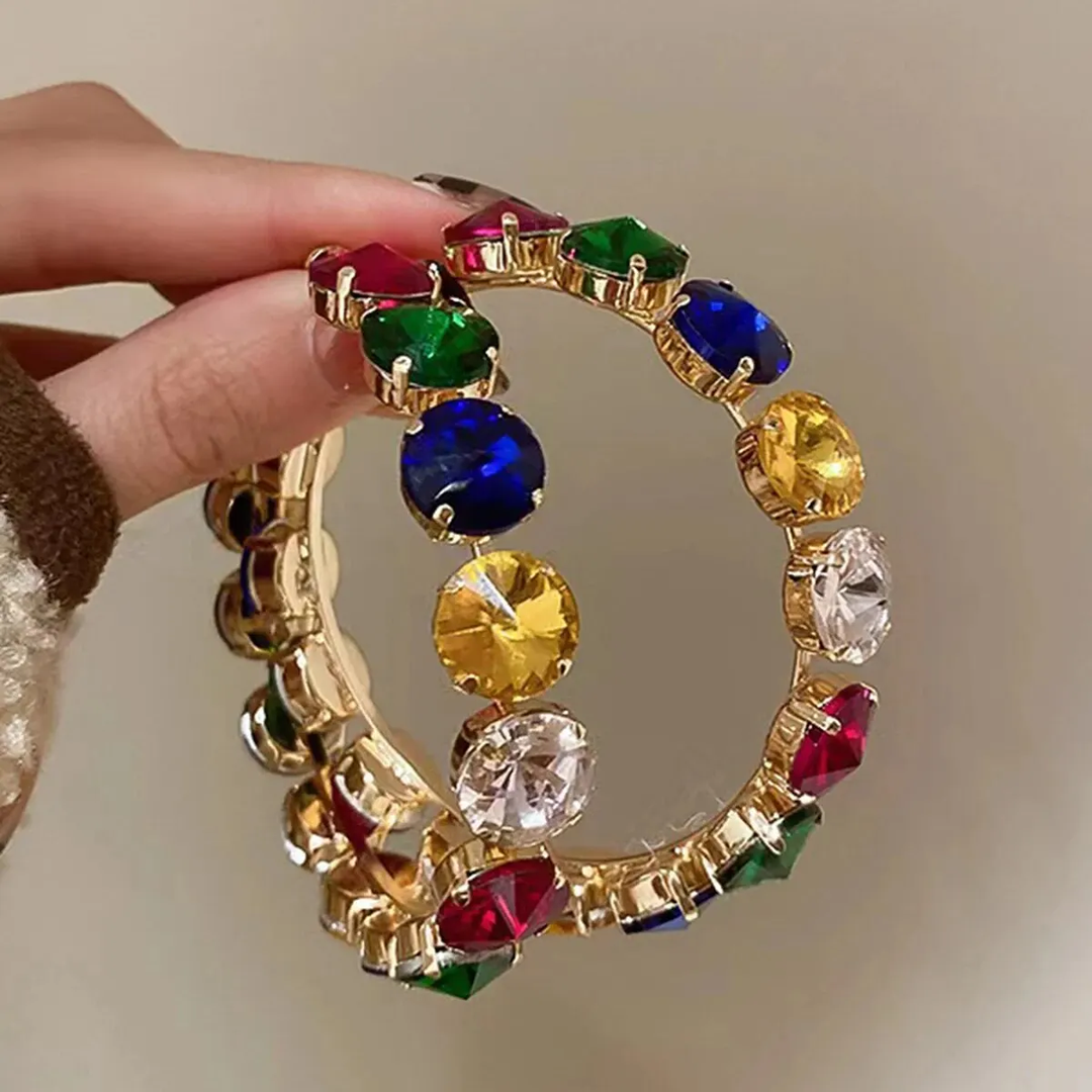 Vintage Bunte Kristall Creolen Ohrringe