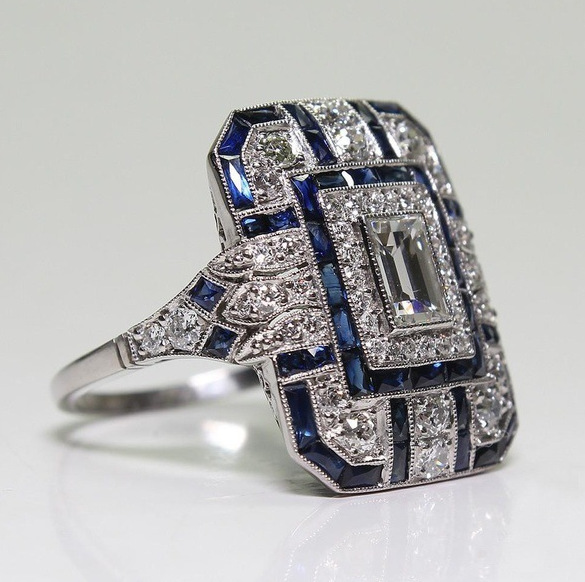 Vintage Heller Silber & Blauer Zirkonia Ring