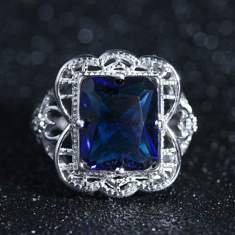 Vintage Blau Zirkonia Hohler Silberring
