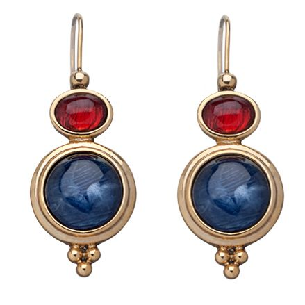 Vintage Blau und Rote Stein Ohrringe