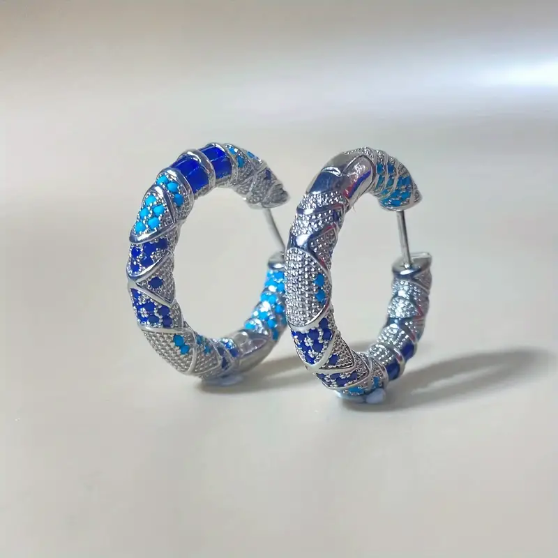 Vintage Blaue Silber Creolen
