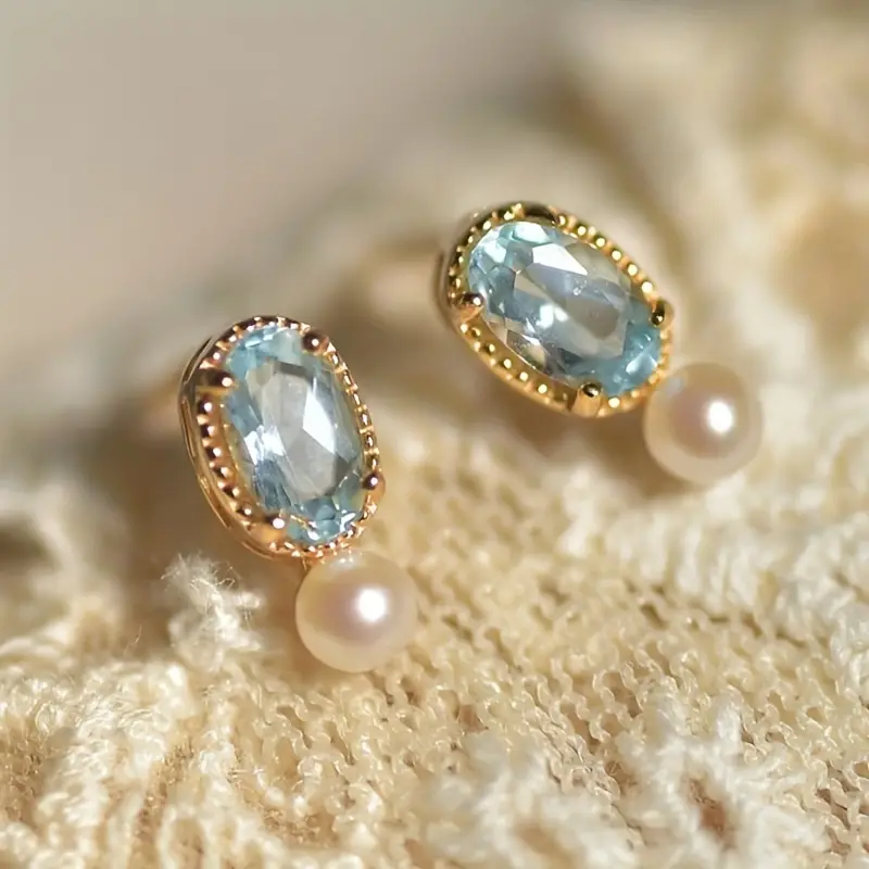 Vintage Blaue Kristallperlen Gold Ohrringe