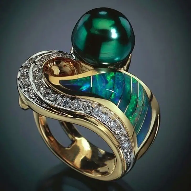 Vintage Grüner Perlen-Zirkonia Ring