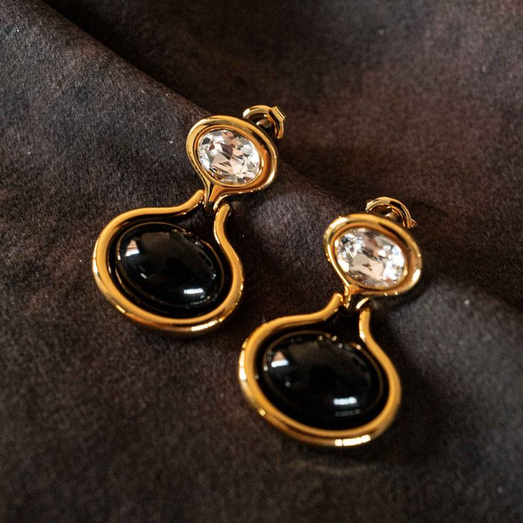 Vintage Schwarze Goldene Ohrringe