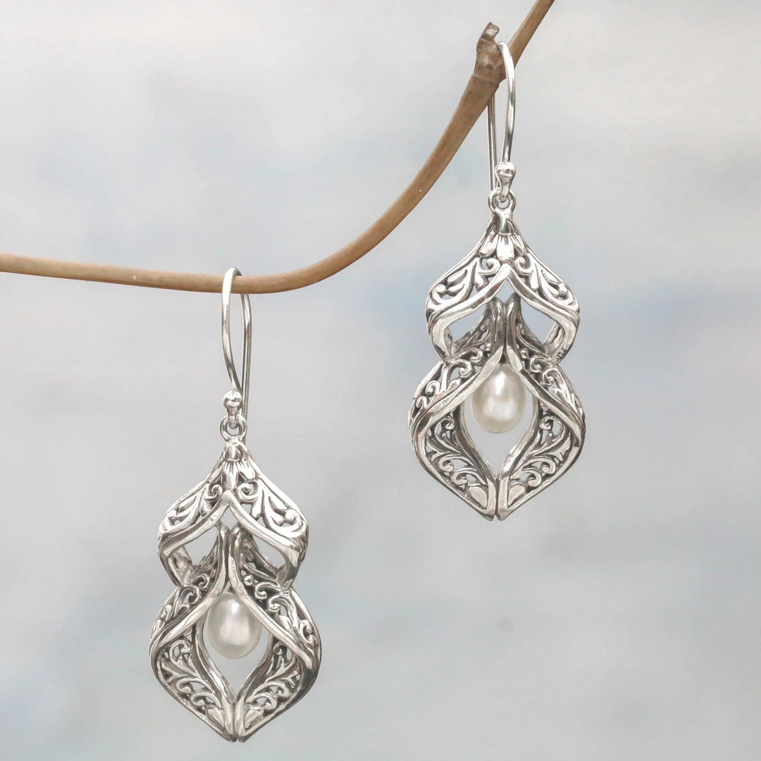 Vintage Anhänger Perle Silber Ohrringe