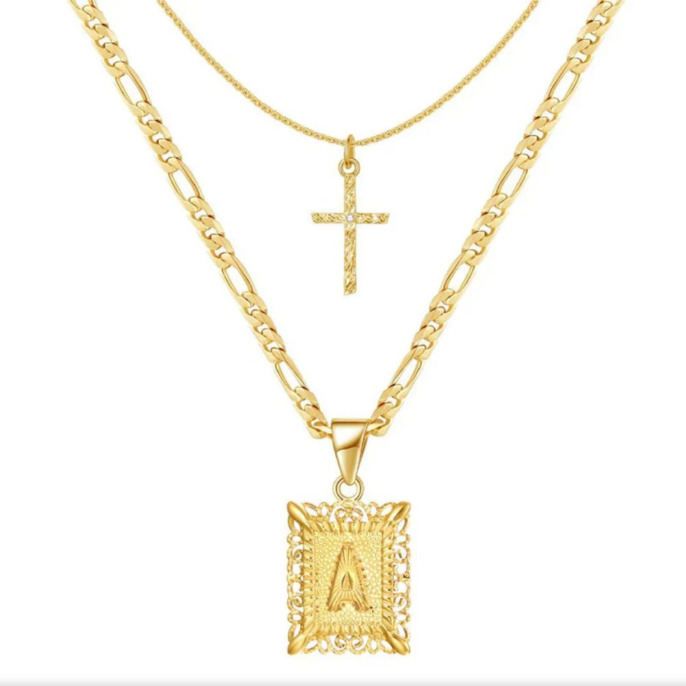 Kreuz-Initial-Halskette Set