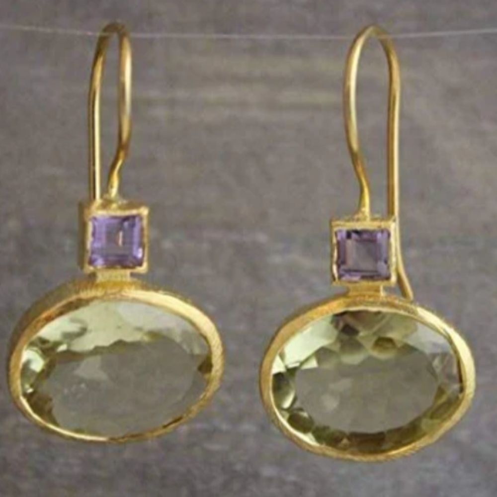 Vintage Grüner Amethyst Gold Ohrringe