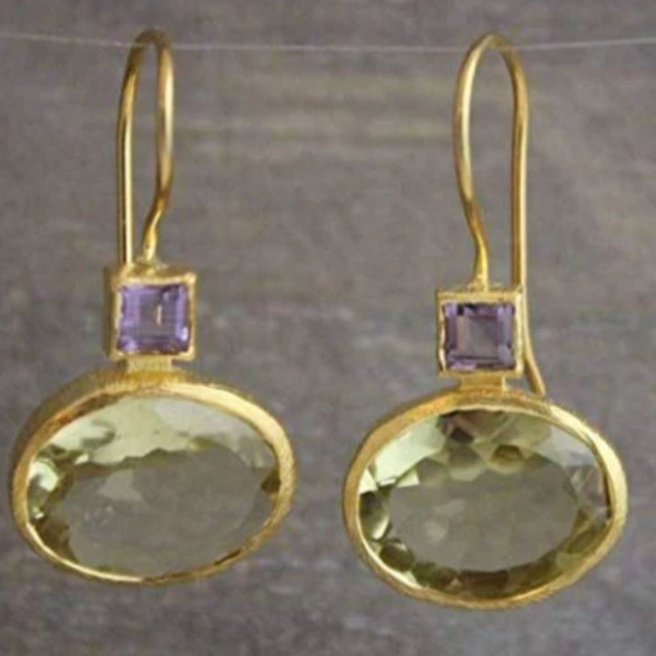 Vintage Grüner Amethyst Gold Ohrringe