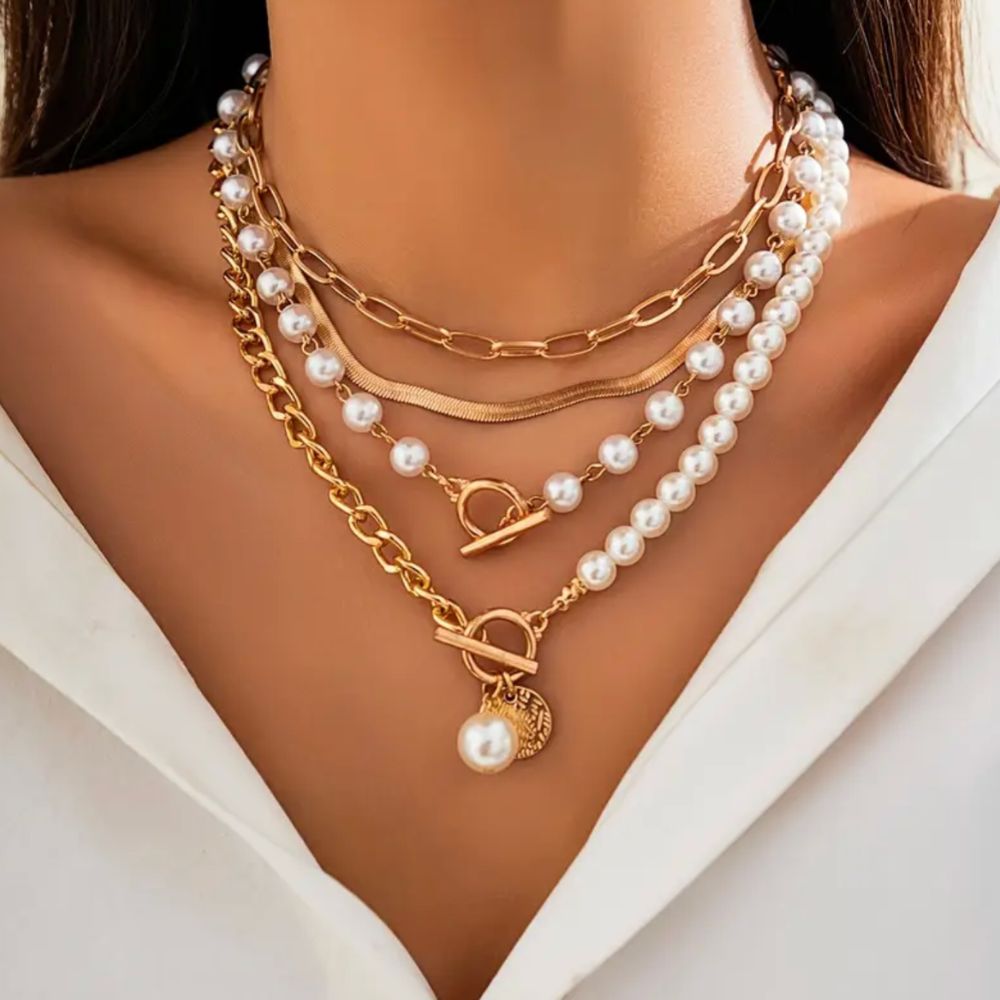 Vintage Perlen- & Schlangenkette Halsketten-Set