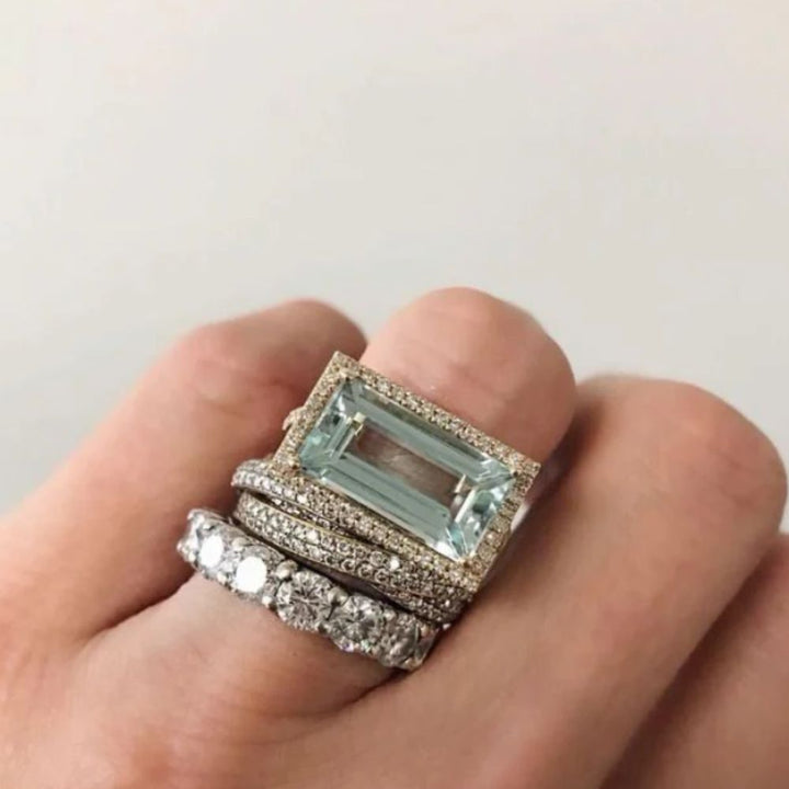 Vintage Silber Türkis Glas Ring Set